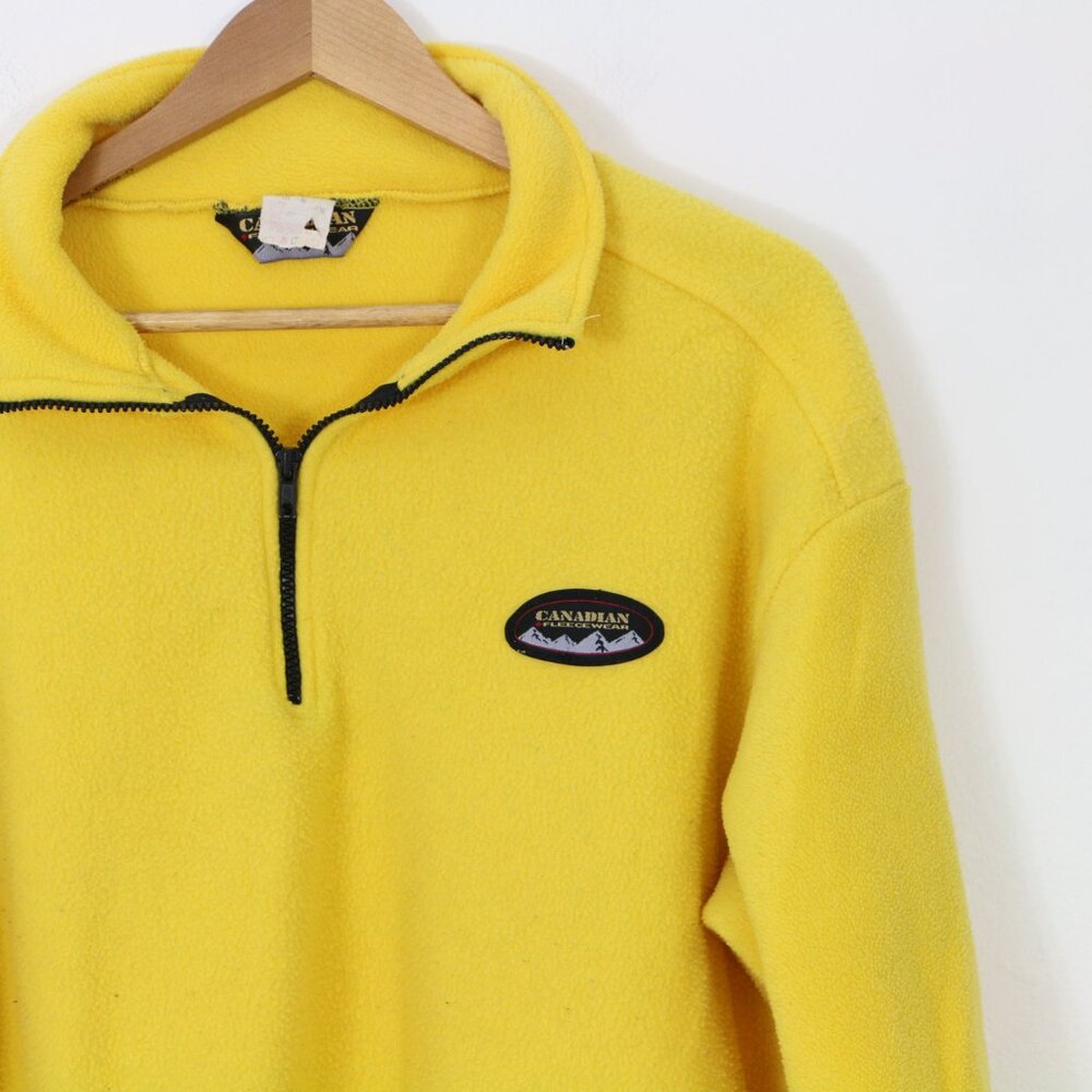 *Vintage 90's Canadian Fleecewear Yellow 3/4 Zip Sweater - Picture 5 of 9